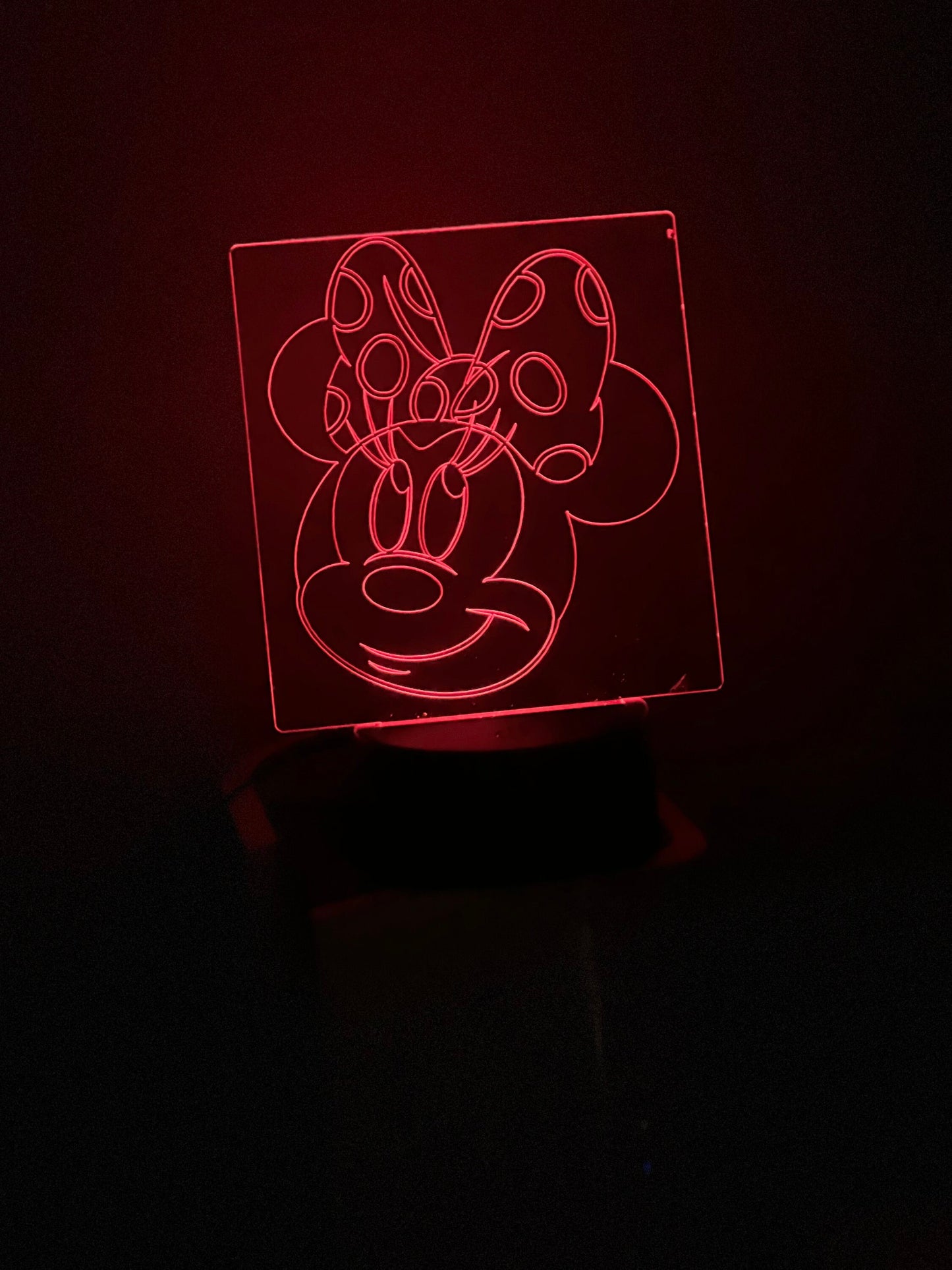 Disney Minnie Mouse Outline LED Acrylic Night Light with Base changing colors and remote