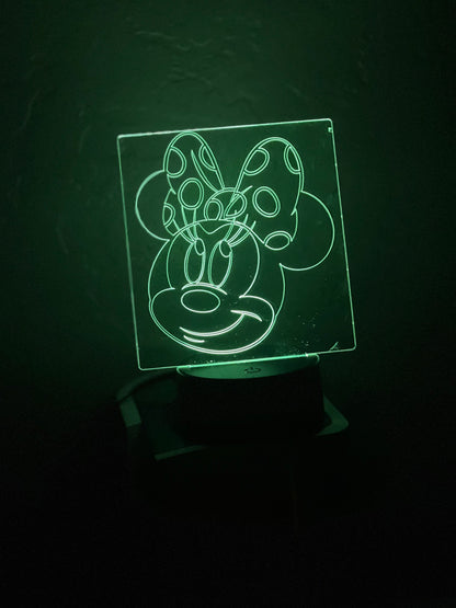 Disney Minnie Mouse Outline LED Acrylic Night Light with Base changing colors and remote