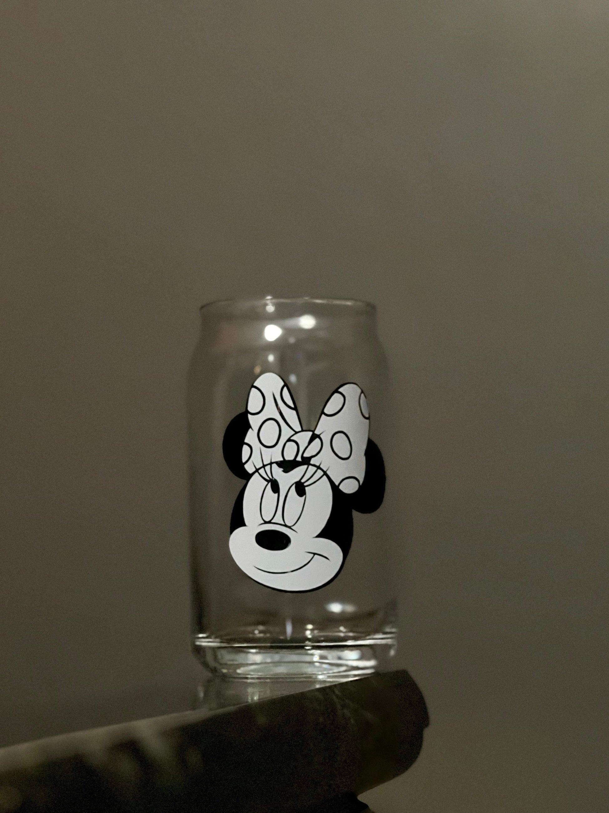 Disney Minnie Mouse 16oz Libby glass with bamboo top and glass straw