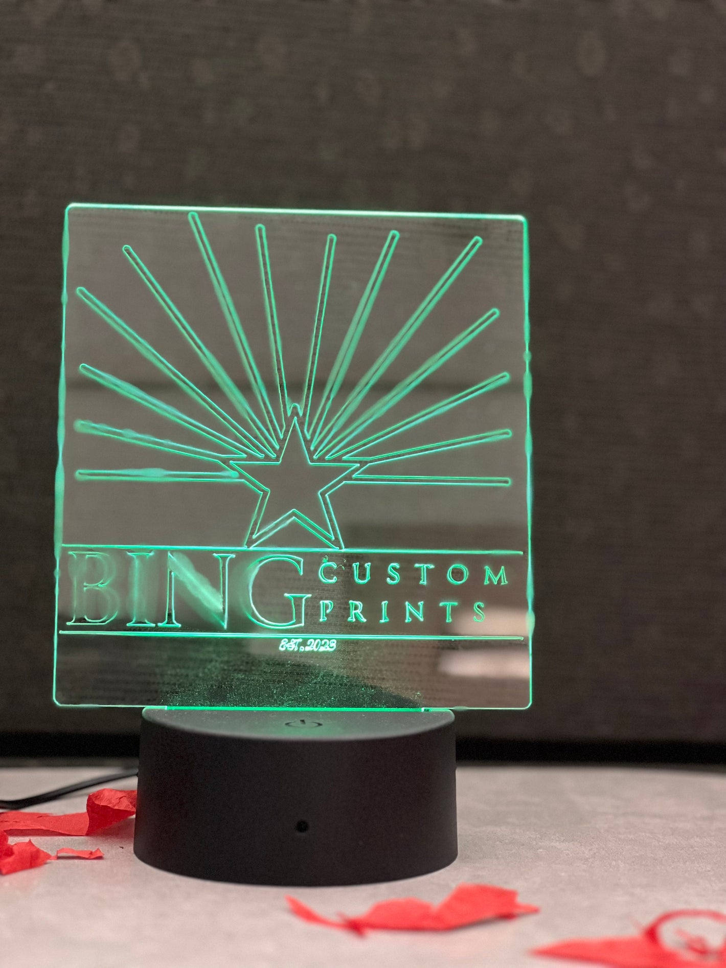 Custom Engraved LED Acrylic Night Light with Base changing colors and remote