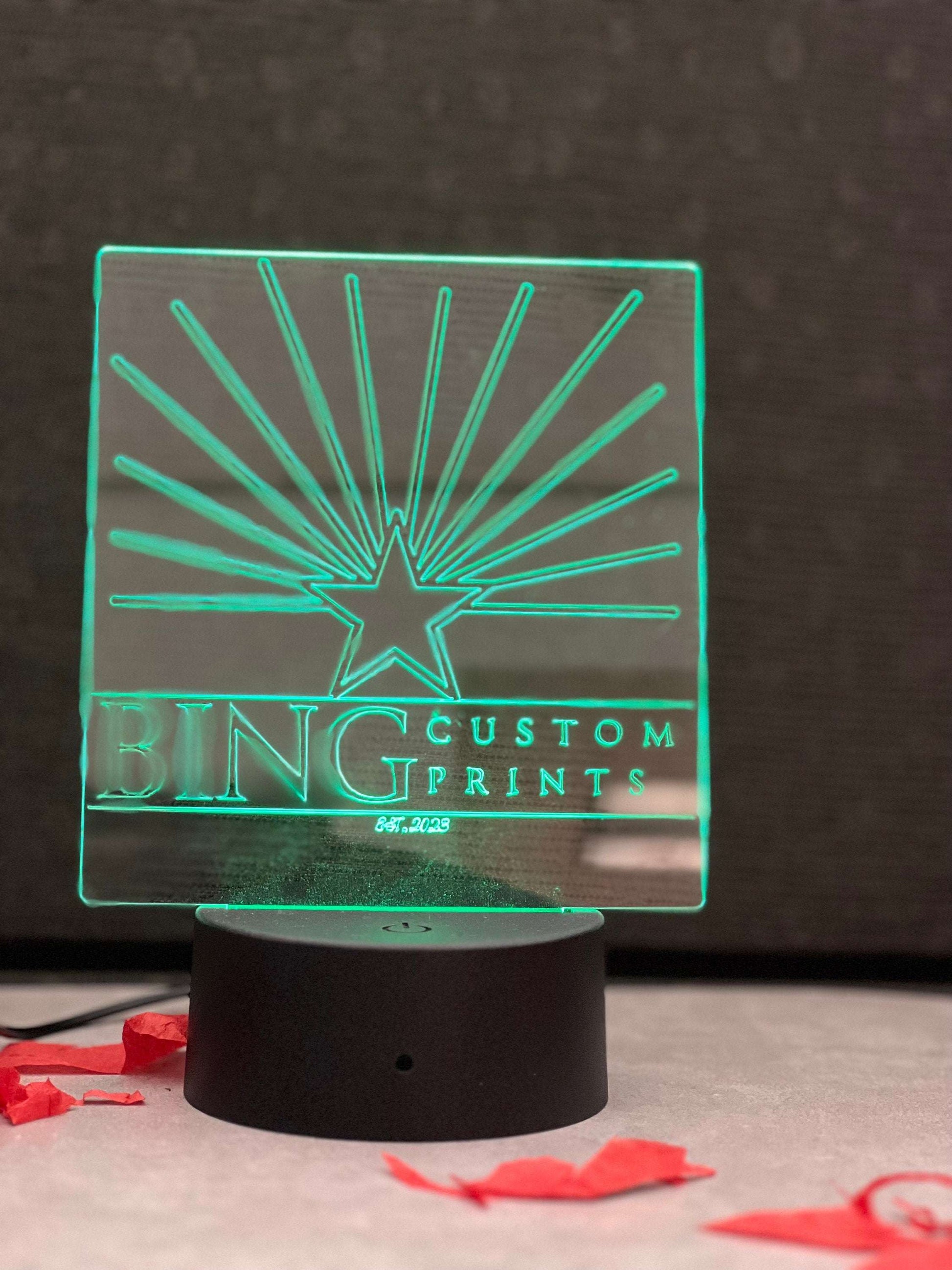 Custom Engraved LED Acrylic Night Light with Base changing colors and remote