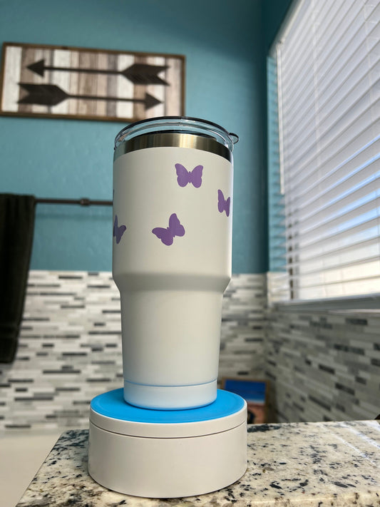 Butterfly 30oz stainless steel insulated cup with top and metal staws