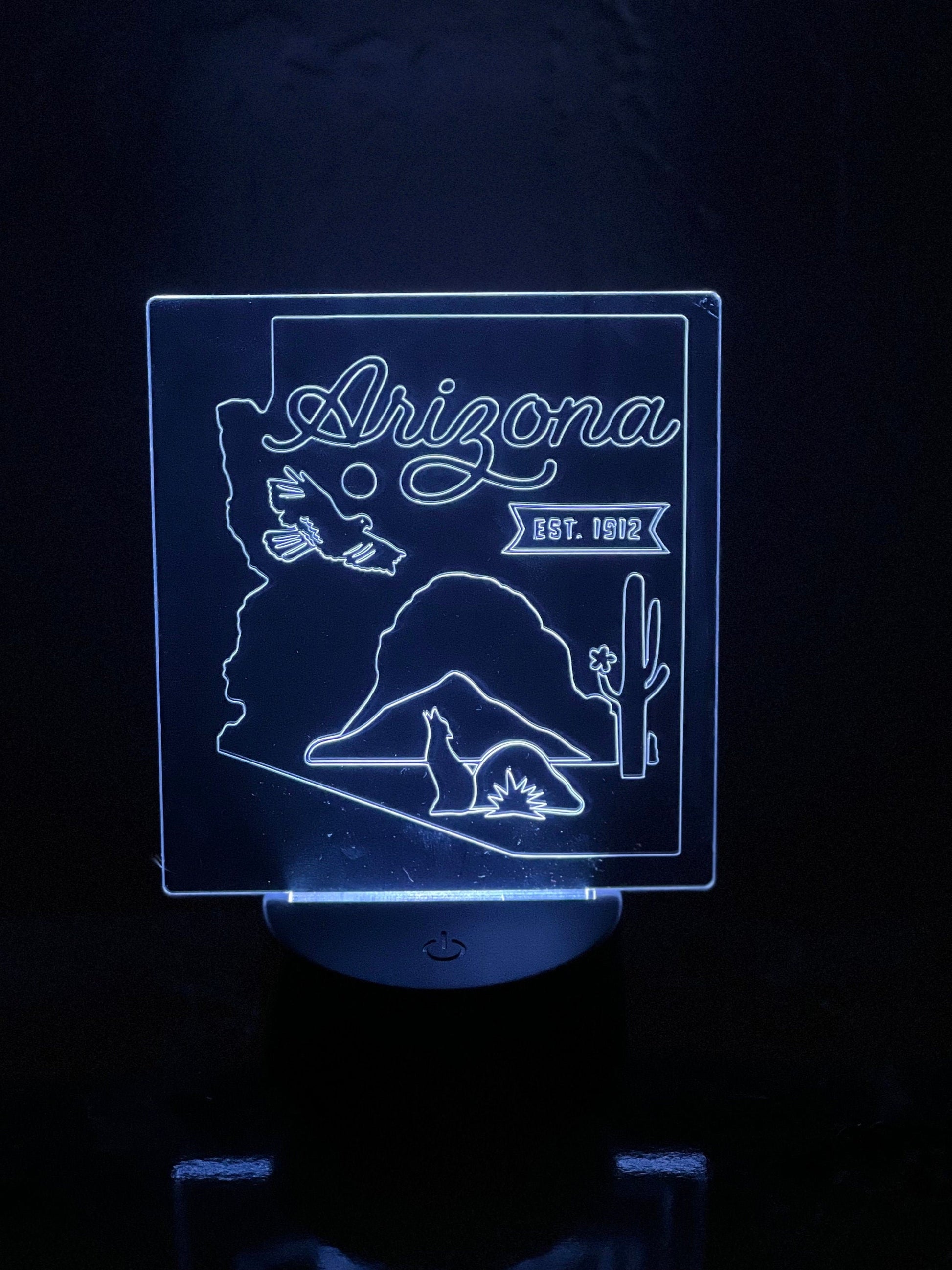 Custom U.S State Outline LED Acrylic Night Light with Base changing colors and remote
